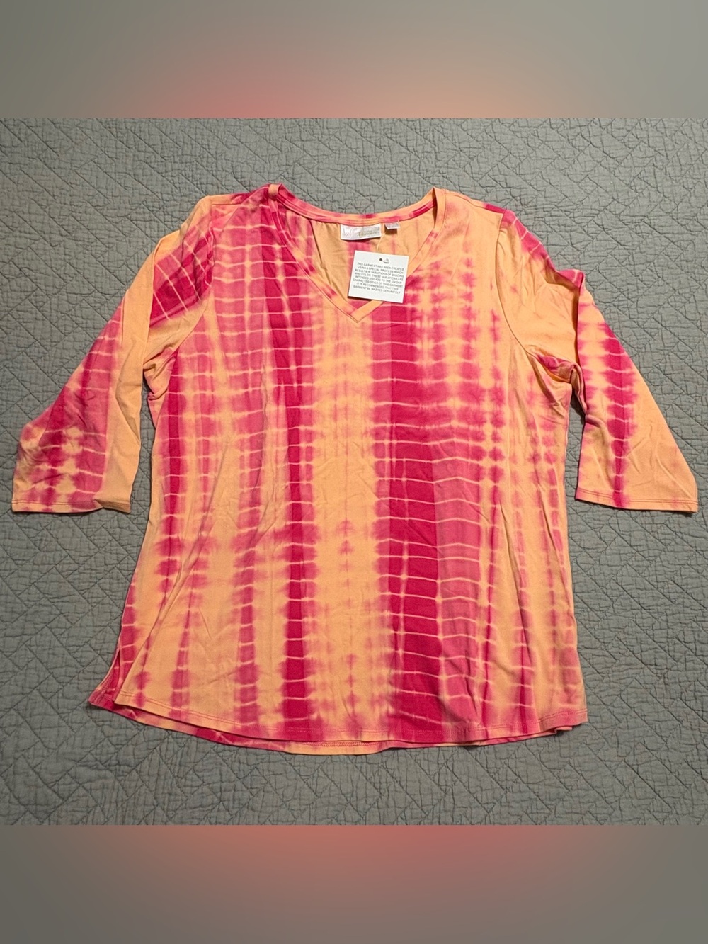 Belle by Kim Gravel TripleLuxe Knit Tie-Dye V-Neck Top Sherbert Peach Pink Large